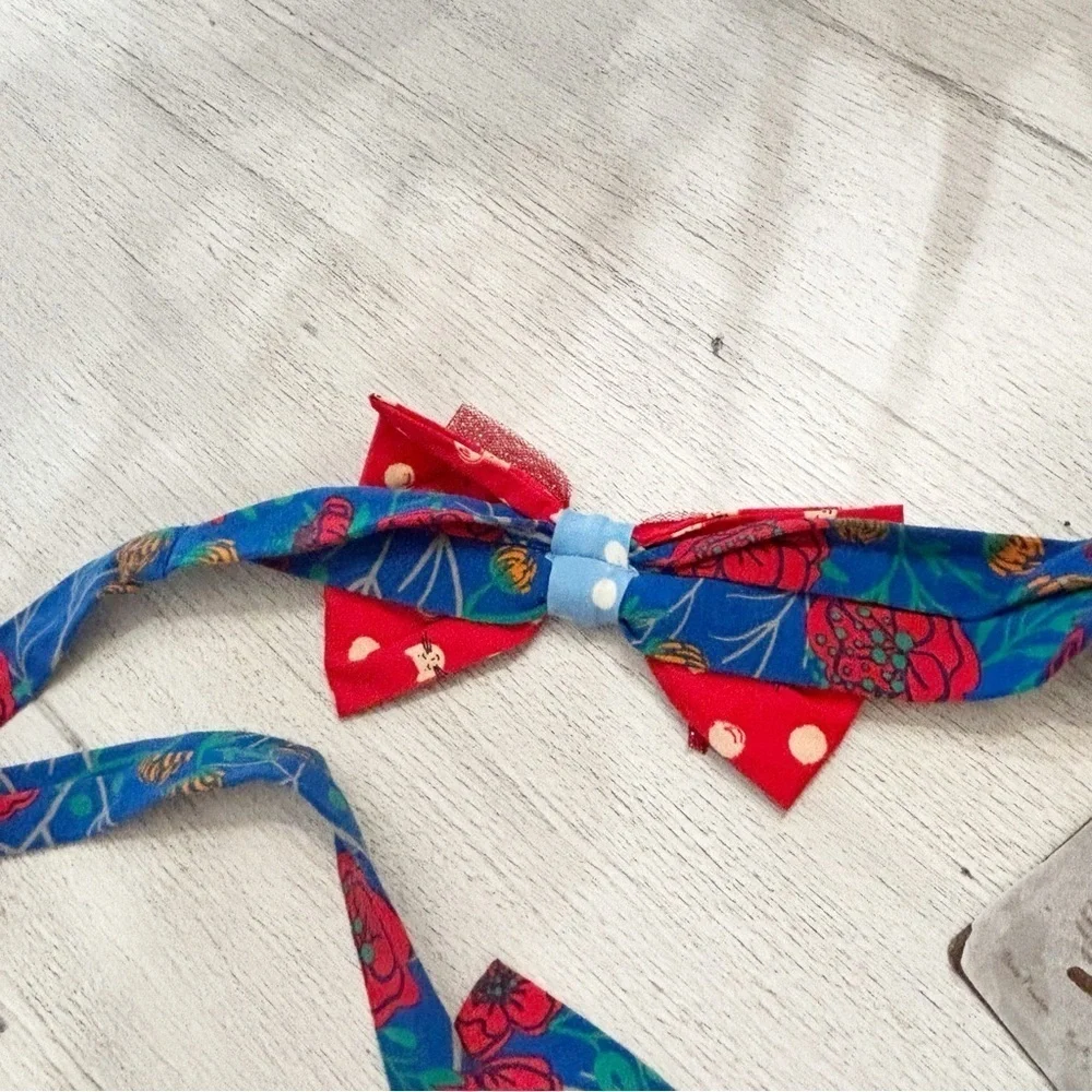 New MATILDA JANE Kid’s Red Blue Floral Tulle Detail Sash Belt Tie One Size 44”